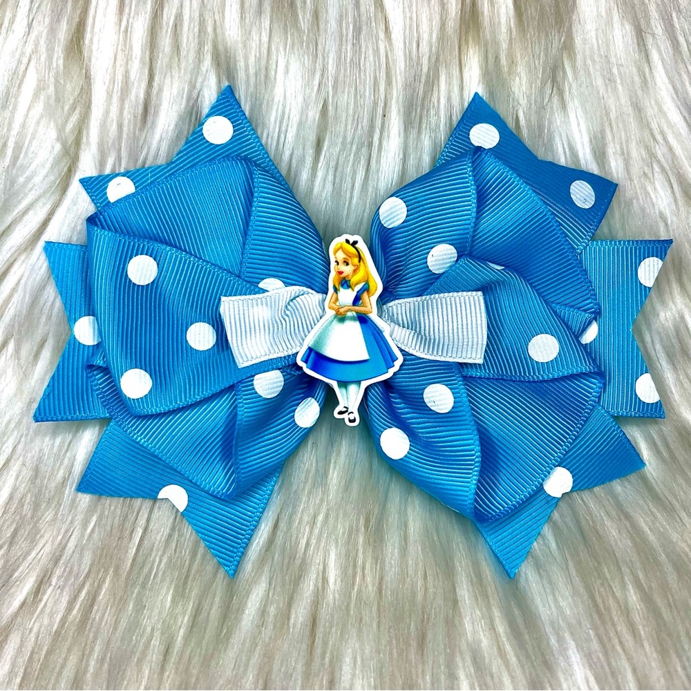 🎀 Disney Alice in Wonderland Polka Dot Hair Bow Barrette Clip 🎀
